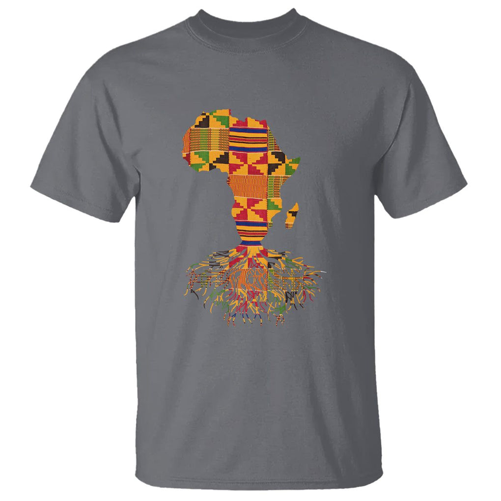 My Roots Black History T Shirt With Traditional Kente and Africa Map TS01 Charcoal Printyourwear