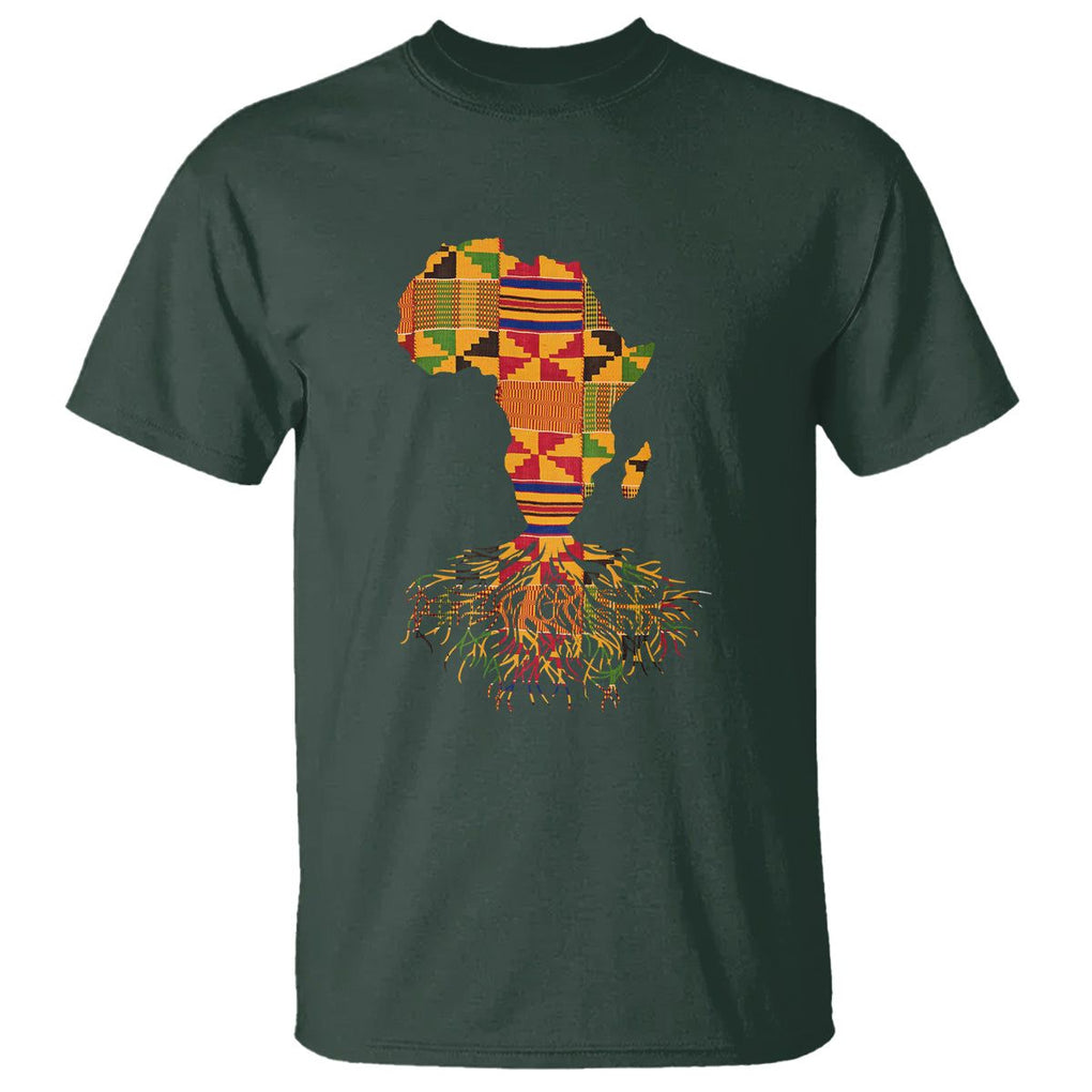 My Roots Black History T Shirt With Traditional Kente and Africa Map TS01 Dark Forest Green Printyourwear
