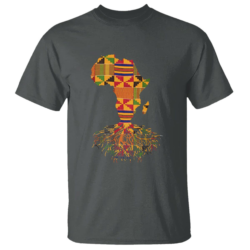 My Roots Black History T Shirt With Traditional Kente and Africa Map TS01 Dark Heather Printyourwear