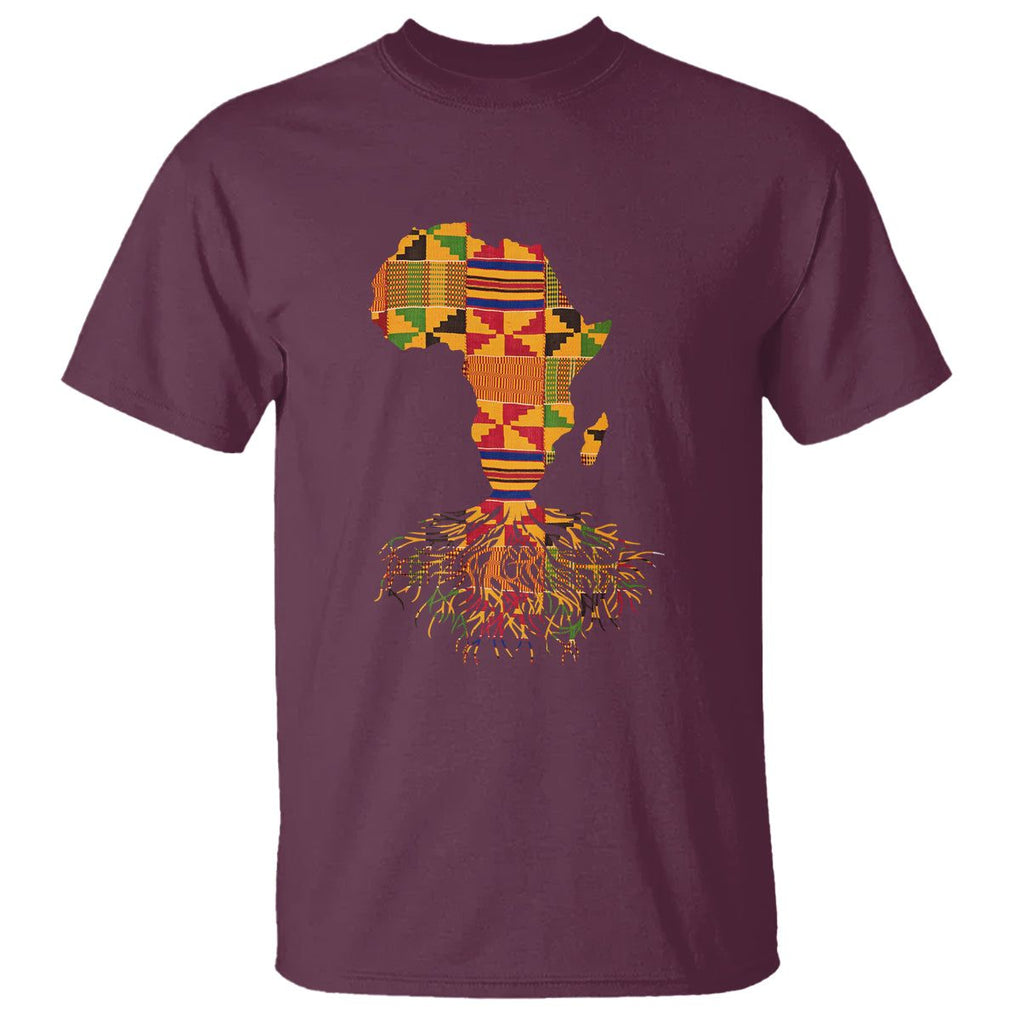 My Roots Black History T Shirt With Traditional Kente and Africa Map TS01 Maroon Printyourwear