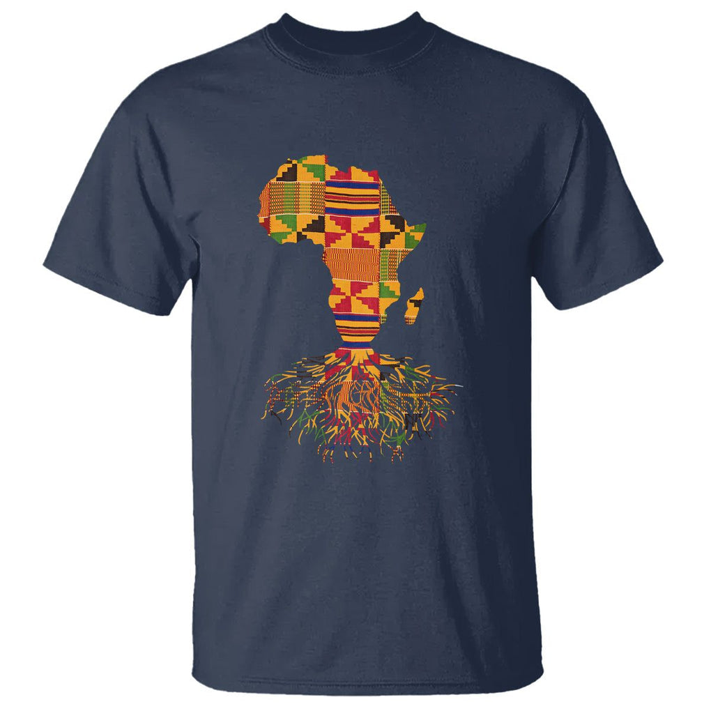 My Roots Black History T Shirt With Traditional Kente and Africa Map TS01 Navy Printyourwear
