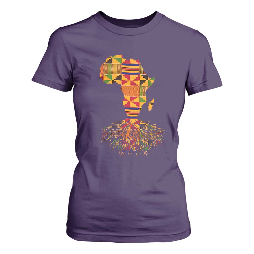 My Roots Black History T Shirt For Women With Traditional Kente and Africa Map TS01 Purple Print Your Wear