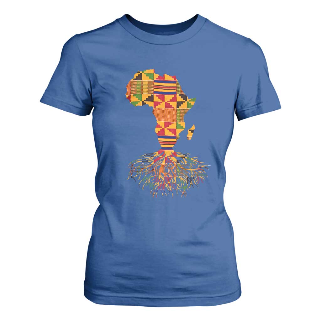 My Roots Black History T Shirt For Women With Traditional Kente and Africa Map TS01 Royal Blue Print Your Wear