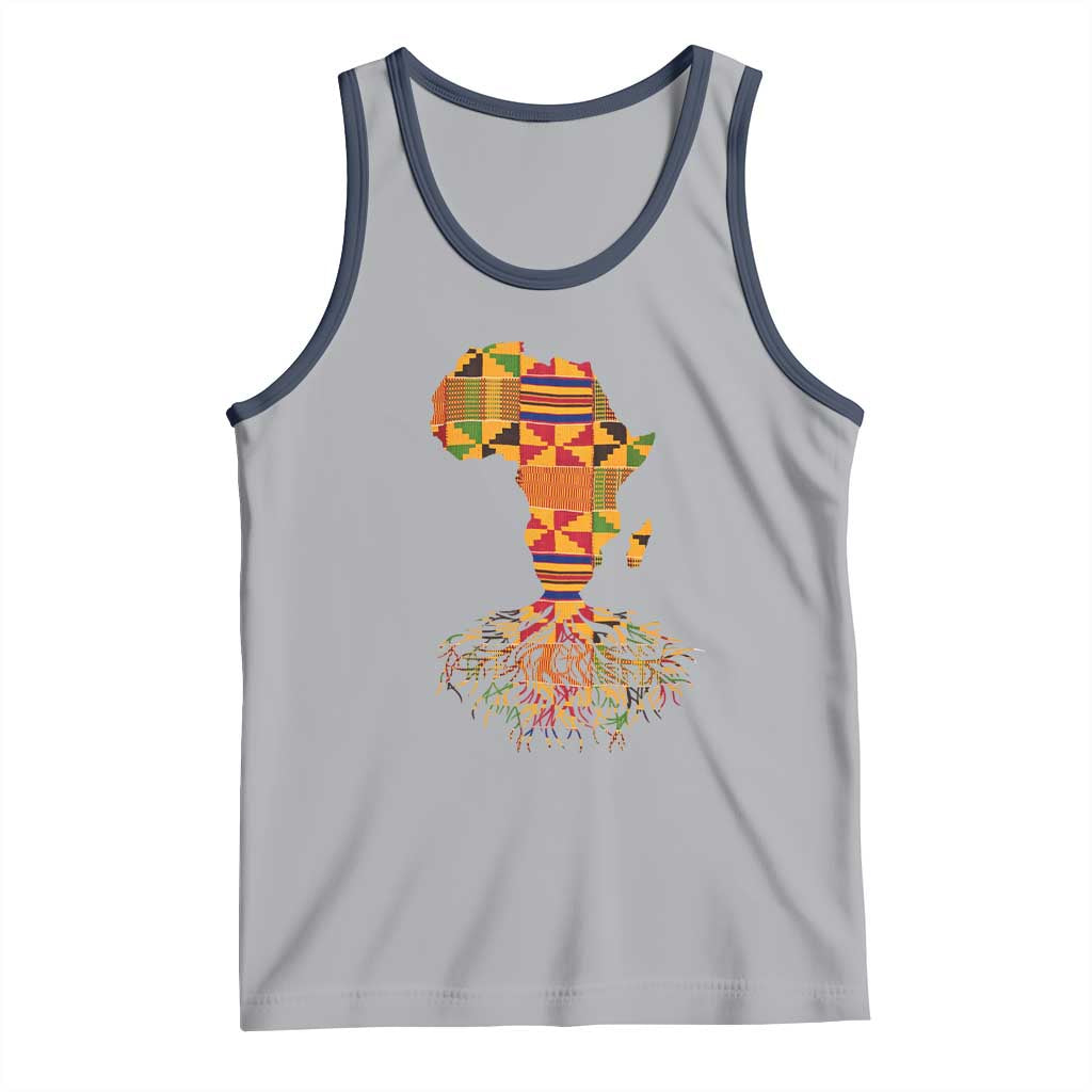 My Roots Black History Tank Top With Traditional Kente and Africa Map TS01 Athletic Heather Navy Print Your Wear