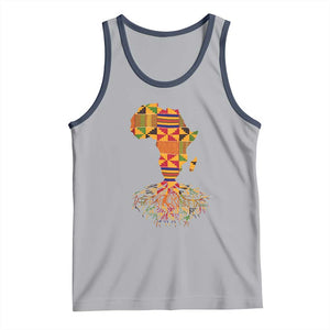 My Roots Black History Tank Top With Traditional Kente and Africa Map TS01 Athletic Heather Navy Print Your Wear