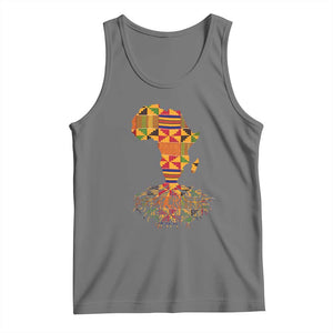 My Roots Black History Tank Top With Traditional Kente and Africa Map TS01 Black Heather Print Your Wear