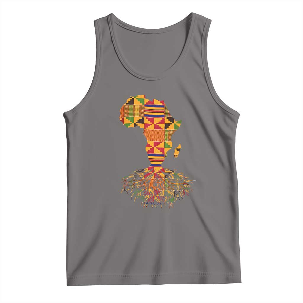My Roots Black History Tank Top With Traditional Kente and Africa Map TS01 Deep Heather Print Your Wear