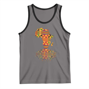 My Roots Black History Tank Top With Traditional Kente and Africa Map TS01 Deep Heather Black Print Your Wear