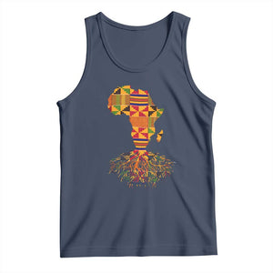My Roots Black History Tank Top With Traditional Kente and Africa Map TS01 Navy Print Your Wear