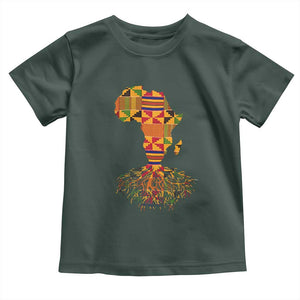 My Roots Black History Toddler T Shirt With Traditional Kente and Africa Map TS01 Dark Forest Green Print Your Wear