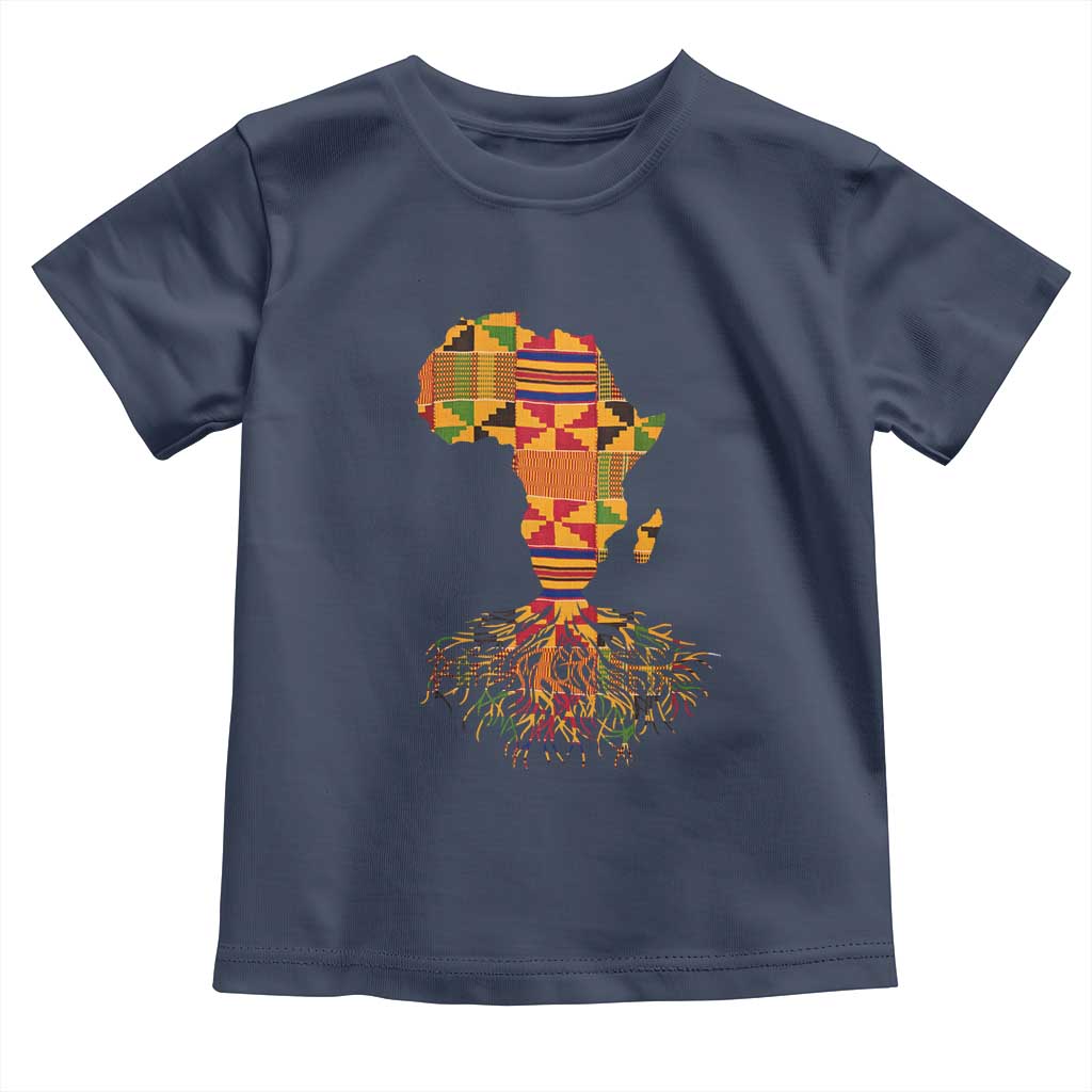 My Roots Black History Toddler T Shirt With Traditional Kente and Africa Map TS01 Navy Print Your Wear