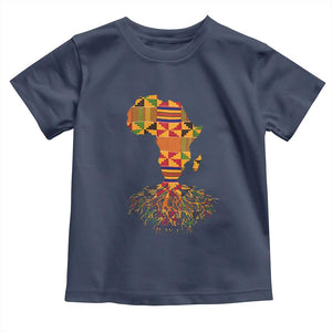 My Roots Black History Toddler T Shirt With Traditional Kente and Africa Map TS01 Navy Print Your Wear