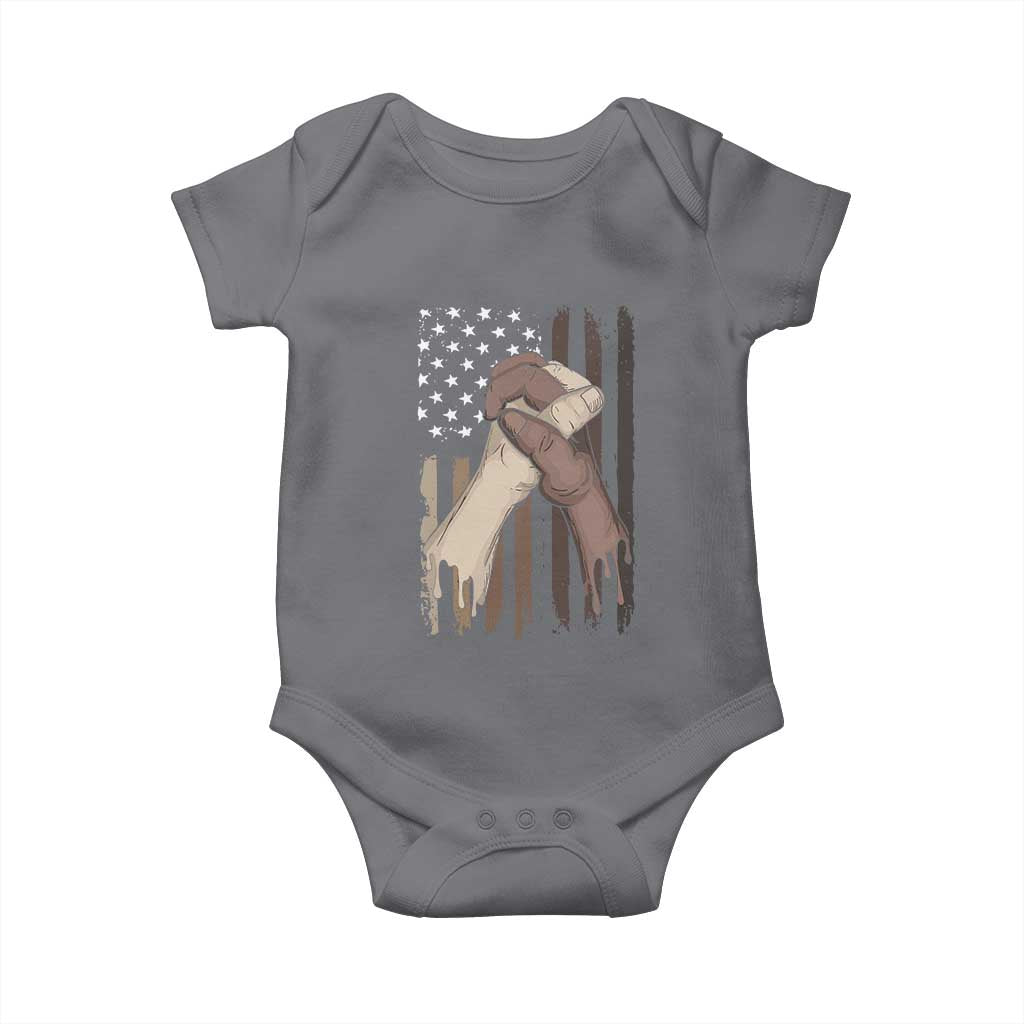 Black American Baby Onesie US Flag Holding Hands TS01 Charcoal Print Your Wear