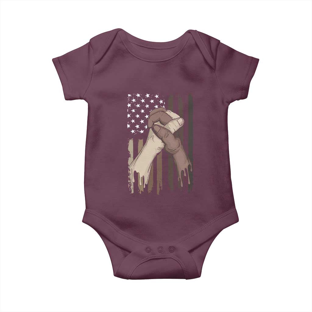 Black American Baby Onesie US Flag Holding Hands TS01 Maroon Print Your Wear