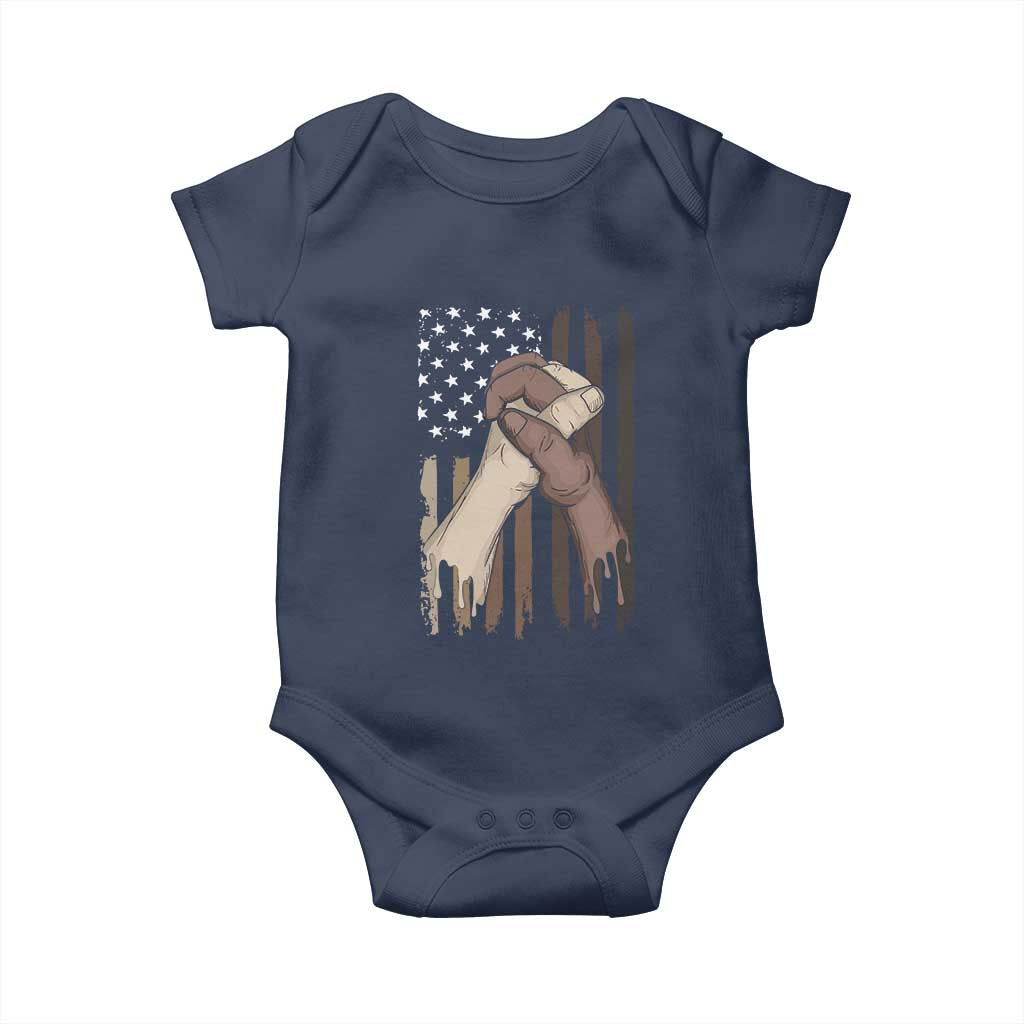 Black American Baby Onesie US Flag Holding Hands TS01 Navy Print Your Wear