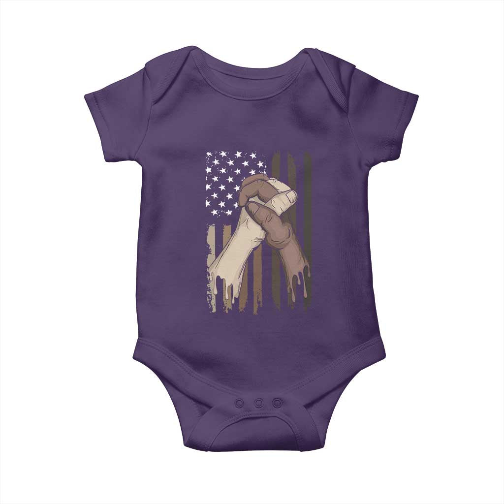 Black American Baby Onesie US Flag Holding Hands TS01 Purple Print Your Wear