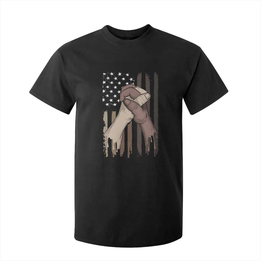 Black American T Shirt For Kid US Flag Holding Hands TS01 Black Print Your Wear