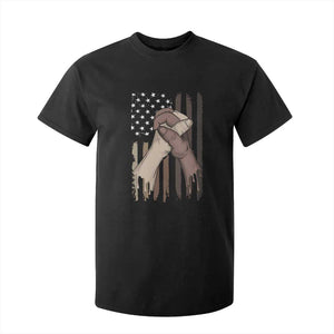 Black American T Shirt For Kid US Flag Holding Hands TS01 Black Print Your Wear