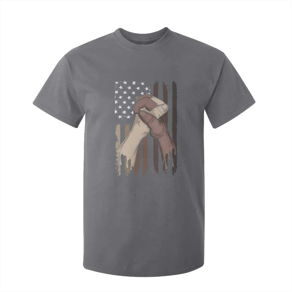 Black American T Shirt For Kid US Flag Holding Hands TS01 Charcoal Print Your Wear