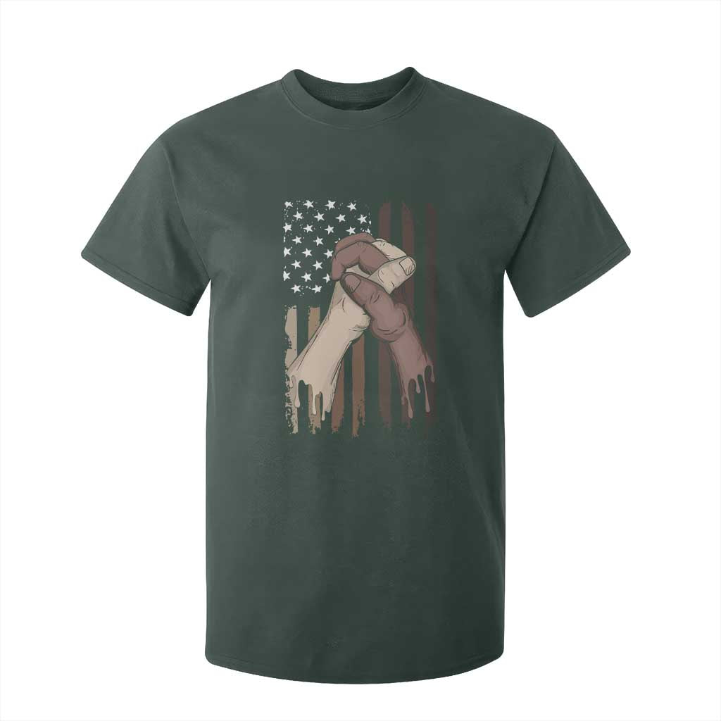 Black American T Shirt For Kid US Flag Holding Hands TS01 Dark Forest Green Print Your Wear
