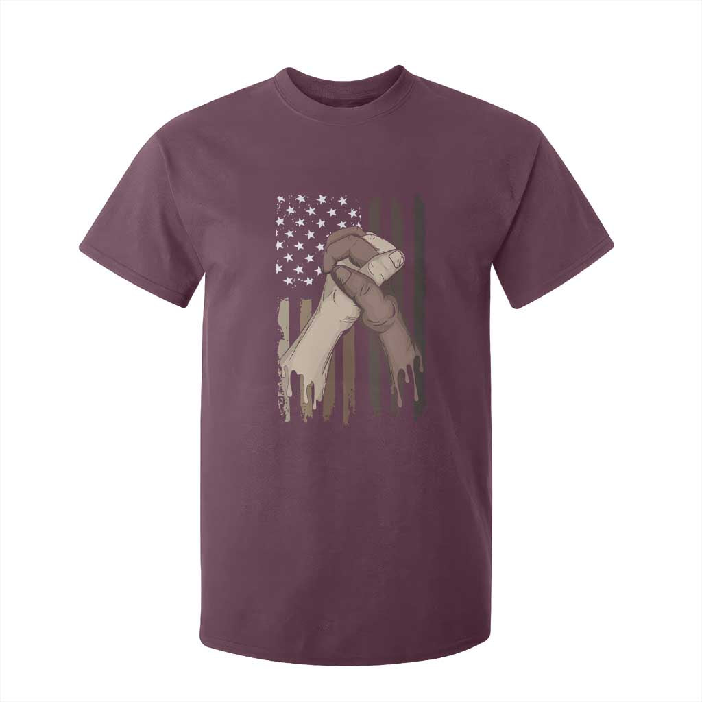 Black American T Shirt For Kid US Flag Holding Hands TS01 Maroon Print Your Wear