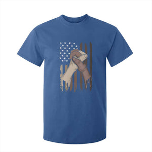 Black American T Shirt For Kid US Flag Holding Hands TS01 Royal Blue Print Your Wear