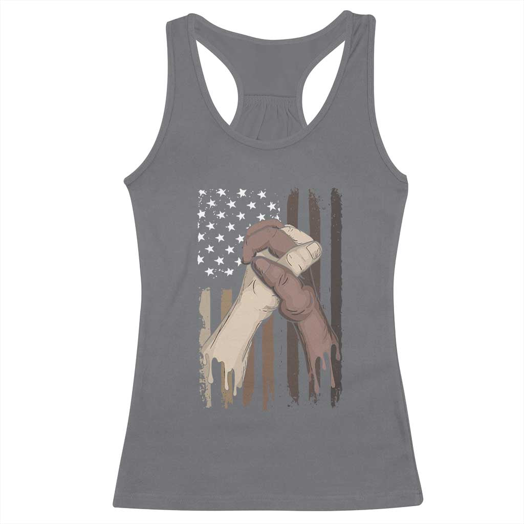 Black American Racerback Tank Top US Flag Holding Hands TS01 Charcoal Print Your Wear