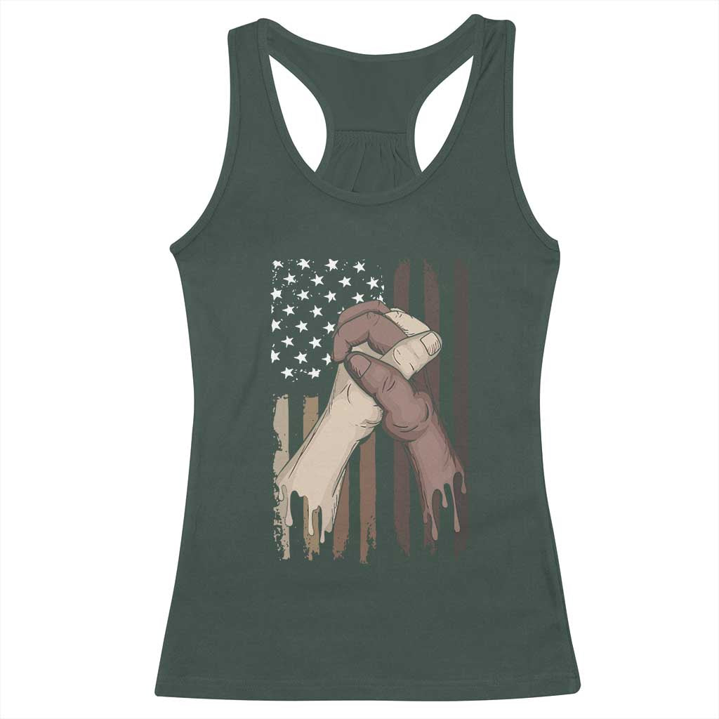Black American Racerback Tank Top US Flag Holding Hands TS01 Dark Forest Green Print Your Wear