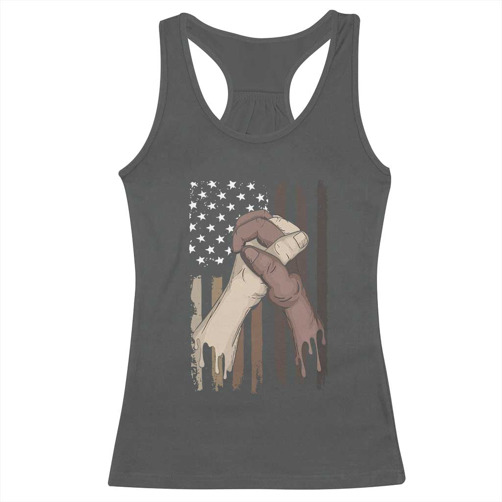 Black American Racerback Tank Top US Flag Holding Hands TS01 Dark Heather Print Your Wear