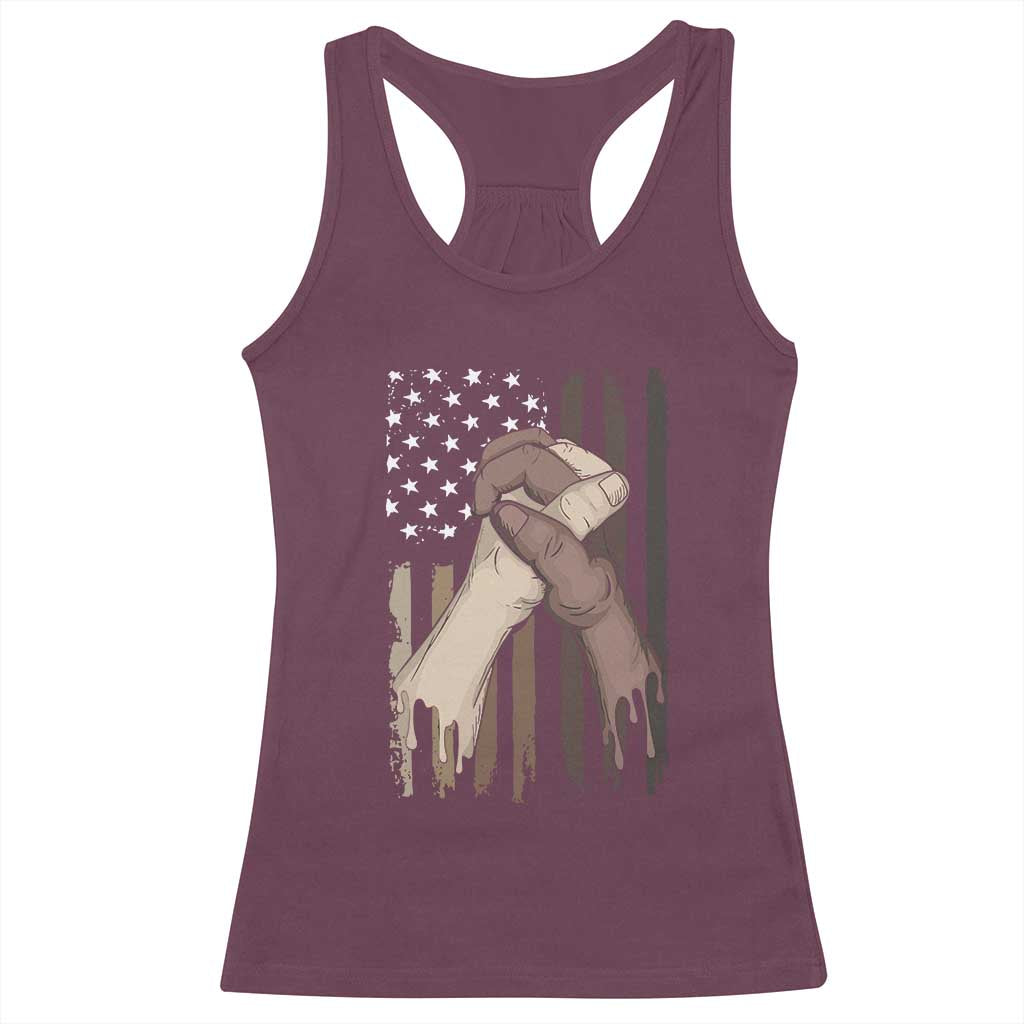 Black American Racerback Tank Top US Flag Holding Hands TS01 Maroon Print Your Wear