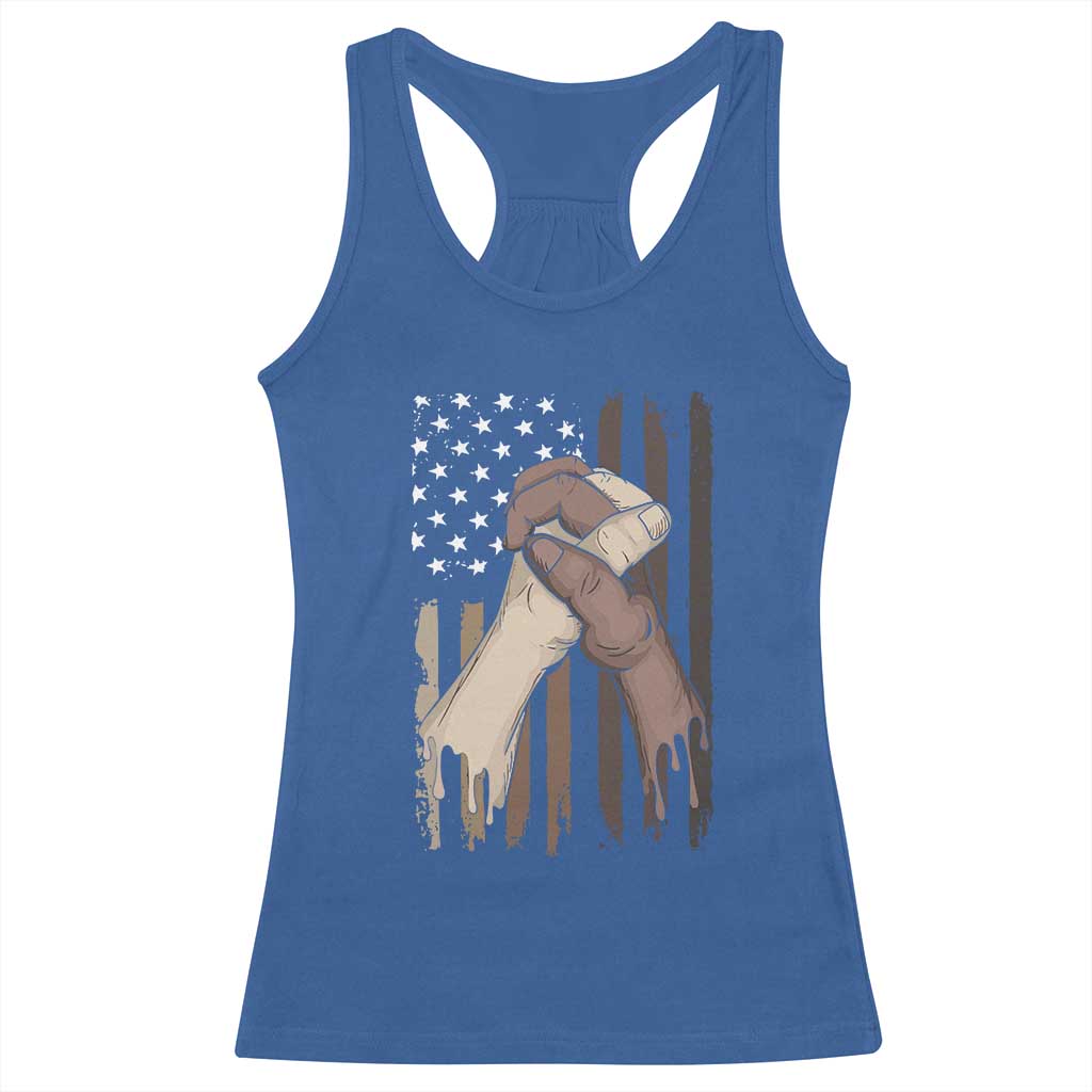 Black American Racerback Tank Top US Flag Holding Hands TS01 Royal Blue Print Your Wear