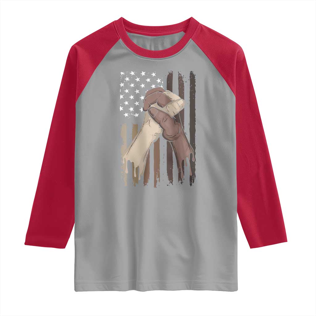 Black American Raglan Shirt US Flag Holding Hands TS01 Sport Gray Red Print Your Wear