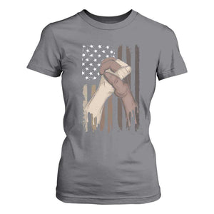 Black American T Shirt For Women US Flag Holding Hands TS01 Charcoal Print Your Wear