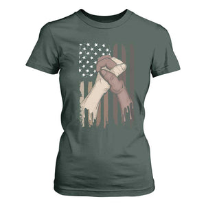 Black American T Shirt For Women US Flag Holding Hands TS01 Dark Forest Green Print Your Wear
