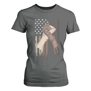 Black American T Shirt For Women US Flag Holding Hands TS01 Dark Heather Print Your Wear
