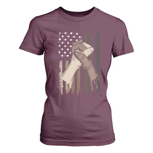 Black American T Shirt For Women US Flag Holding Hands TS01 Maroon Print Your Wear