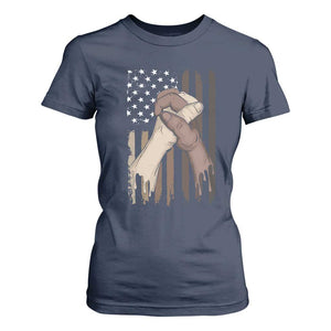 Black American T Shirt For Women US Flag Holding Hands TS01 Navy Print Your Wear