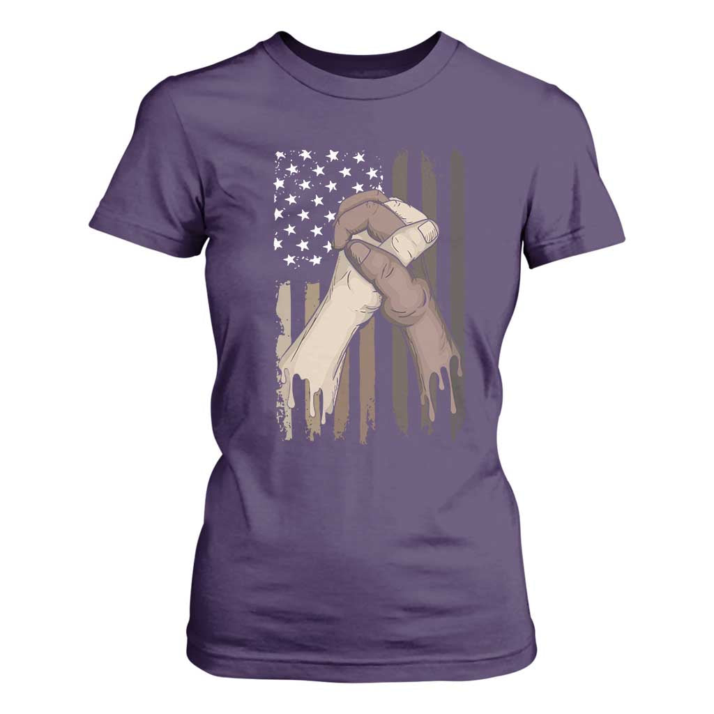 Black American T Shirt For Women US Flag Holding Hands TS01 Purple Print Your Wear