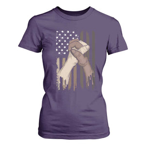 Black American T Shirt For Women US Flag Holding Hands TS01 Purple Print Your Wear