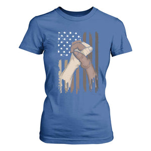 Black American T Shirt For Women US Flag Holding Hands TS01 Royal Blue Print Your Wear