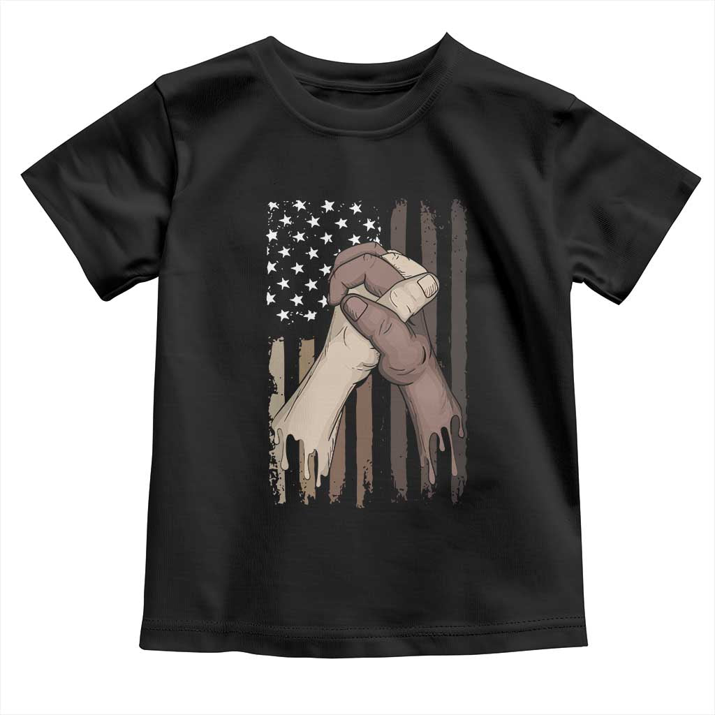 Black American Toddler T Shirt US Flag Holding Hands TS01 Black Print Your Wear