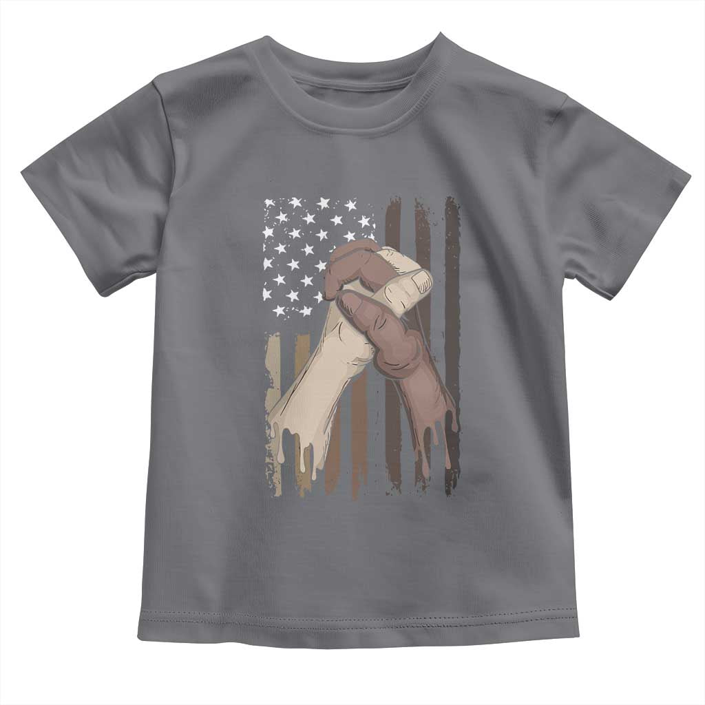 Black American Toddler T Shirt US Flag Holding Hands TS01 Charcoal Print Your Wear