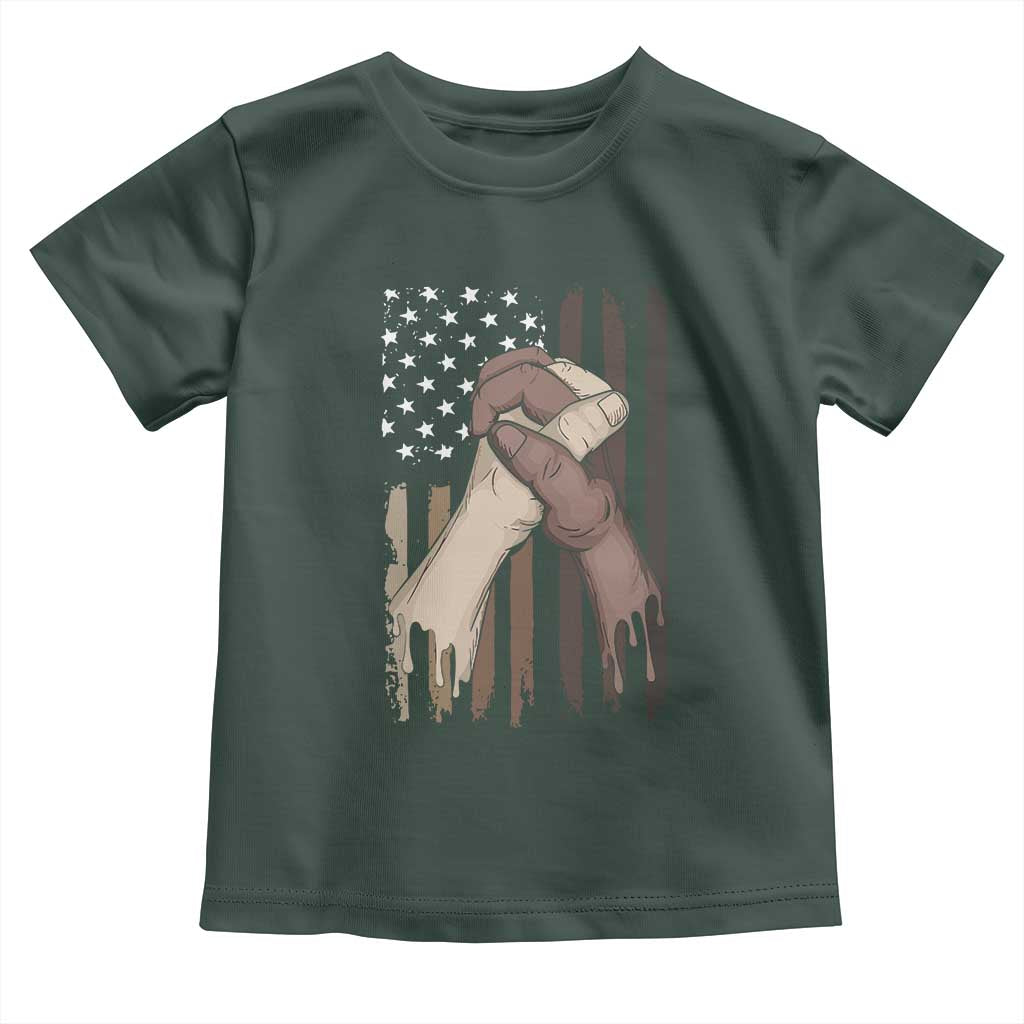 Black American Toddler T Shirt US Flag Holding Hands TS01 Dark Forest Green Print Your Wear