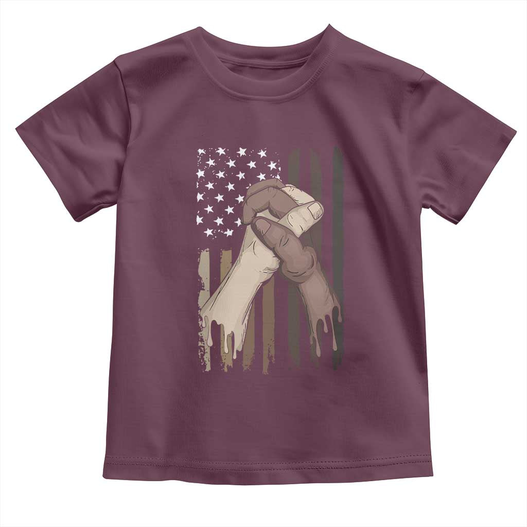 Black American Toddler T Shirt US Flag Holding Hands TS01 Maroon Print Your Wear