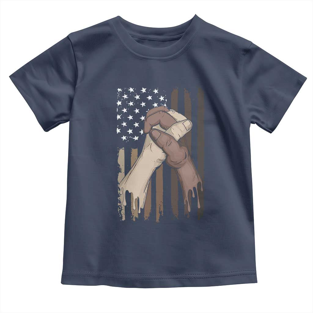 Black American Toddler T Shirt US Flag Holding Hands TS01 Navy Print Your Wear