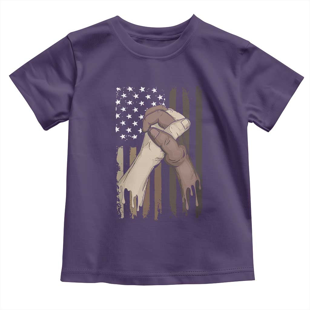 Black American Toddler T Shirt US Flag Holding Hands TS01 Purple Print Your Wear