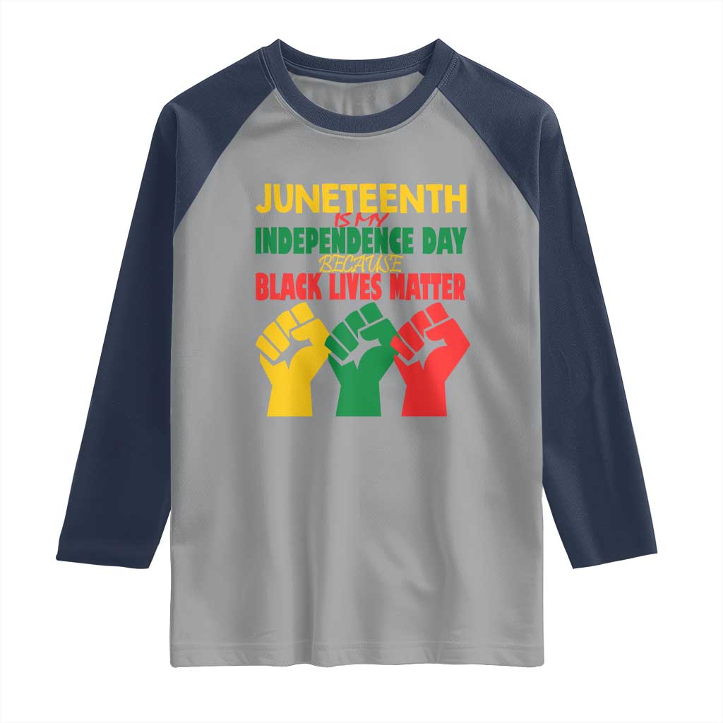 Juneteenth Is My Independence Day Raglan Shirt Because BLM TS01 Sport Gray Navy Print Your Wear