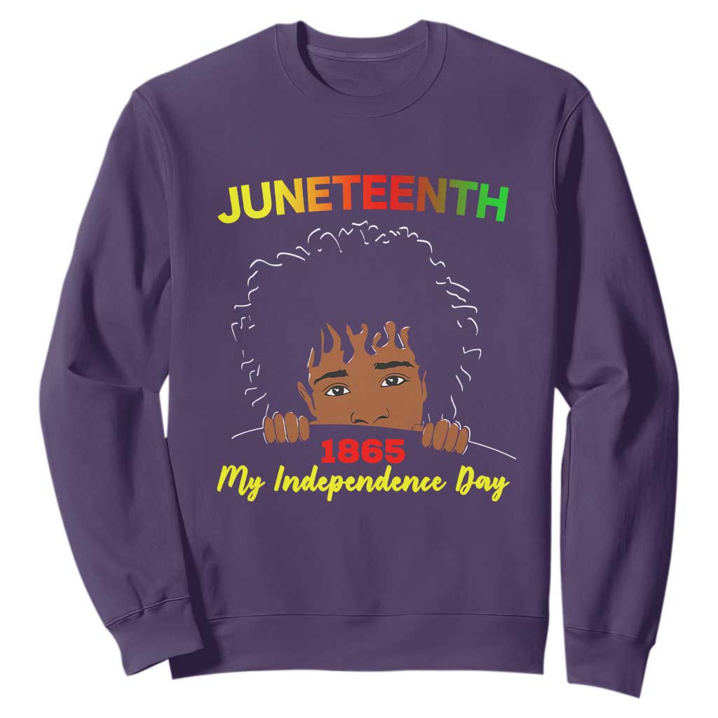 Happy Juneteenth Independence Sweatshirt Teen Youth Afro Locs Black Boy TS01 Purple Printyourwear
