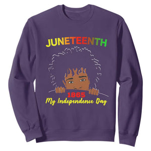 Happy Juneteenth Independence Sweatshirt Teen Youth Afro Locs Black Boy TS01 Purple Printyourwear