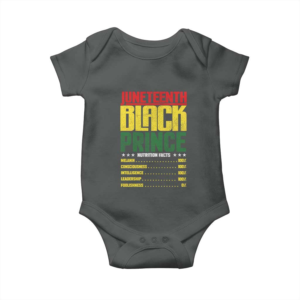 Juneteenth Black Prince Nutrition Facts Baby Onesie TS01 Dark Heather Print Your Wear